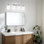 Chrome Bathroom Light Fixtures,4-Light Chrome Vanity Lights,Chrome Bathroom Lights Over Mirror,Mid-Century Modern Sconce with Frosted Glass