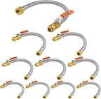 10-Pack HeSun 15-Inch Push-Fit Ball Valve Water Heater Connector, Push-to-Connect 1/2" x 3/4" FIP, Stainless Steel Flexible Heater Hose(HOSE036-10)