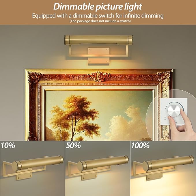 18in Picture Lights Hardwired Brass Picture Light, Gold Modern Picture Light for Wall, 360°Rotatable Art Light Gallery Lights, Wall Picture Lights Painting Light for Painting Display Artwork Portrait