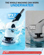 Electric Spin Scrubber with 10 Replaceable Brush Heads, IPX7 Waterproof Shower Scrubber with Long Handle, 3-Speed Adjustable Cleaning Supplies with Rotating Cleaning Brush