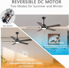 56inch Ceiling Fans with Lights and Remote/App Control, DC Reversible Motor, Noiseless, Dimmable, Low Profile Modern Ceiling Fan for Bedroom Indoor/Outdoor Use（Brown）