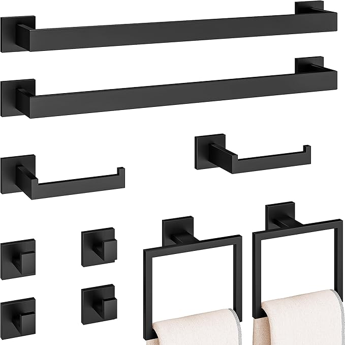 10-Piece Bathroom Hardware Accessories Set, 23.6 Inch SUS304 Stainless Steel Towel Bar Set, Wall Mounted Bathroom Towel Holders, Towel Hooks with Toilet Paper Holder