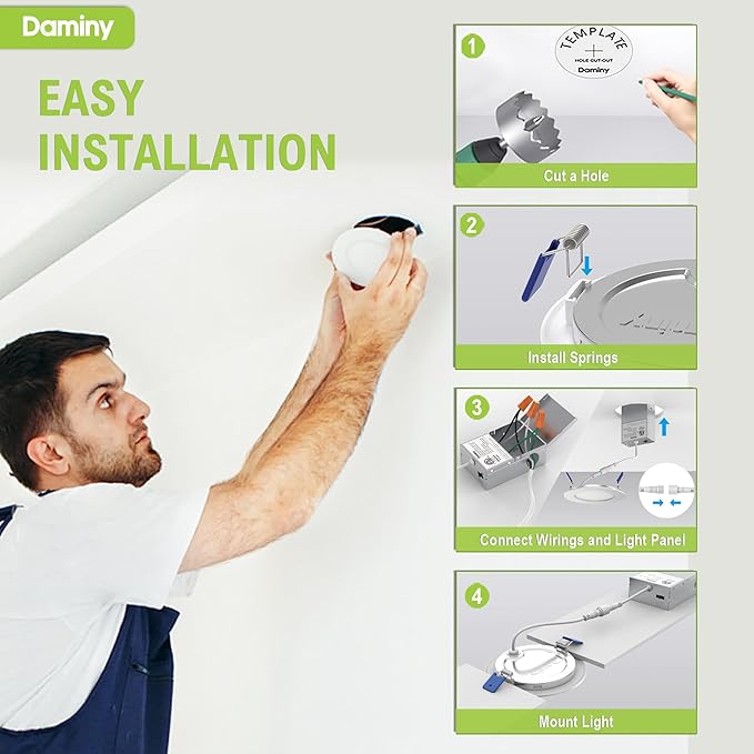 DAMINY 24 Pack 4 Inch LED Recessed Lighting with Junction Box,5CCT,Ultra-Thin Recessed Light,7W 700lm, Dimmable Canless Wafer Ceiling Light, High Brightness - ETL