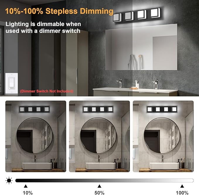 4-Light Bathroom Lighting Fixtures Over Mirror (5CCT, Dimmable), Black Led Modern Vanity Light for Bathroom (3000K/3500K/4000K/5000K/6000K)