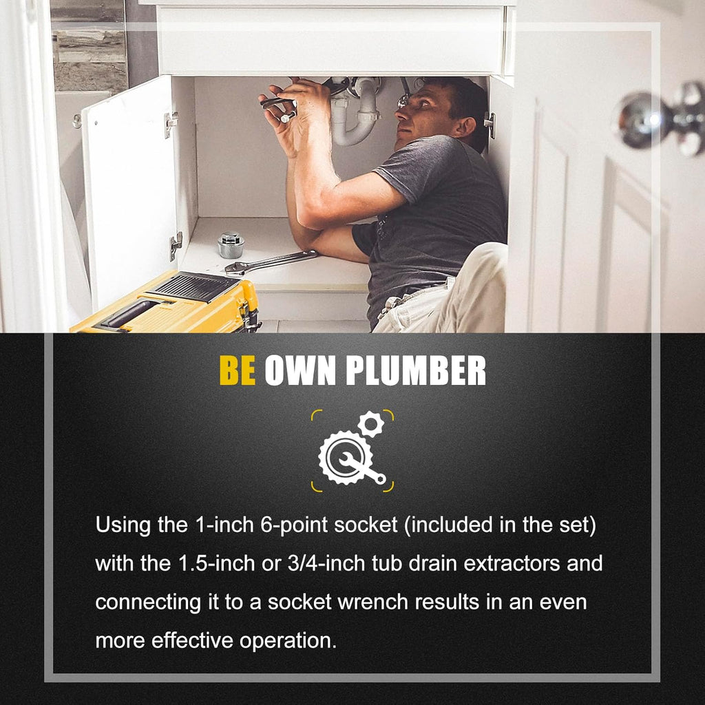 Topec 1.5'' Tub Drain Extractor, 8PCS Pipe Nipple Extractor Set with 1-inch Socket, Remove the Old, Broken, Stubborn, Rusted Drain Tub Bathtub Remover, Strong Grab Plumbing Tools with Storage Case