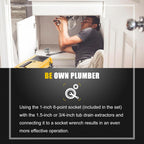 Topec 1.5'' Tub Drain Extractor, 8PCS Pipe Nipple Extractor Set with 1-inch Socket, Remove the Old, Broken, Stubborn, Rusted Drain Tub Bathtub Remover, Strong Grab Plumbing Tools with Storage Case