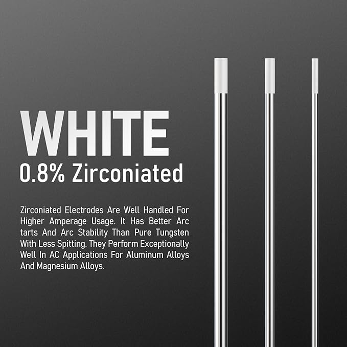 YESWELDER TIG Welding Tungsten Electrode 0.8% Zirconiated 1/8" x 7" (White, WZ8/EWZr-0.8) 10-pk