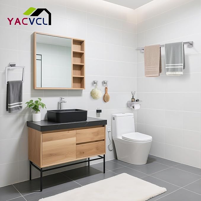 YACVCL 5-Pieces Brushed Nickel Bathroom Hardware Accessories Set Towel Bar Set Upgraded Toilet Paper Holder with Shelf Stainless Steel Wall-Mounted Bathroom Hardware Set 23.6 Inch