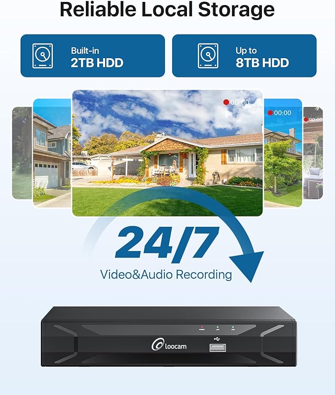 Loocam PoE Security Camera System 2TB HDD, 4MP Wired Bullet PoE IP Cameras, Person Vehicle Detection, 8CH 5MP NVR 24/7 Recording CCTV Home Surveillance Outdoor Indoor, Remote Access, Night Vision