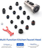 J-HVA Pull Down Kitchen Faucet Sprayer Head Replacement Part, 3 Function Pull Out Sink Sprayer Replacement Nozzle with 15 Adapters, Kitchen Faucet Head Hose Spray Tap Spout, Brushed Nickel