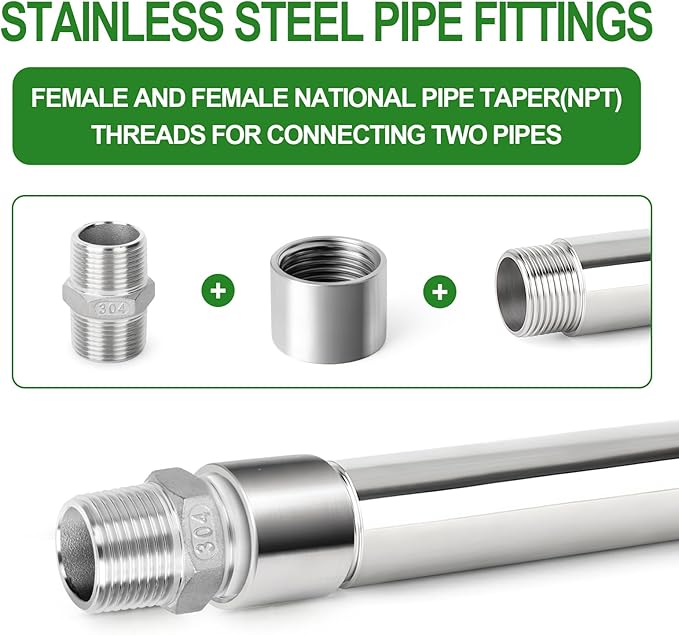 TAISHER 2PCS 304 Stainless Steel Cast Pipe Fitting, Coupling, 1-1/2" x 1-1/2" NPT Female Threaded