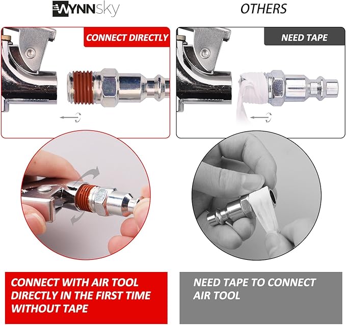 WYNNsky Air Compressor Kit, 1/4 Inch NPT Air Tool Kit with 1/4 Inch x 25Ft Coil Nylon Hose/Tire Gauge - 20 Pieces