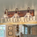 EDISLIVE Vintage Vanity Light for Bathroom ORB 3-Light Bath Wall Light Fixture with Clear Flower Glass Shades 26.38" E12 Antique Wall Sconce for Bedroom Hallway Living Room Vanity Mirror