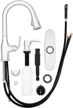 Pfister Rosslyn Kitchen Faucet with Pull Down Sprayer and Soap Dispenser, Single Handle, High Arc, NSF Certified, Polished Chrome Finish, F5297RSSRC