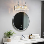 Vintage Bathroom Vanity Light, 2-Light Chrome Vanity Lighting Fixture with Flower Glass Shade, Bathroom Lighting Fixtures Over Mirror