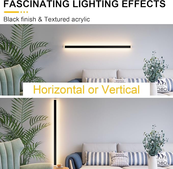 Aipsun Porch Wall Lights 71 inch Long Strip Modern Outdoor Wall Light Fixture 1 Pack, 50W Black Wall Mount Lighting Sconce Exterior Lights Wall Sconce 3000K for House Living Room Corridor