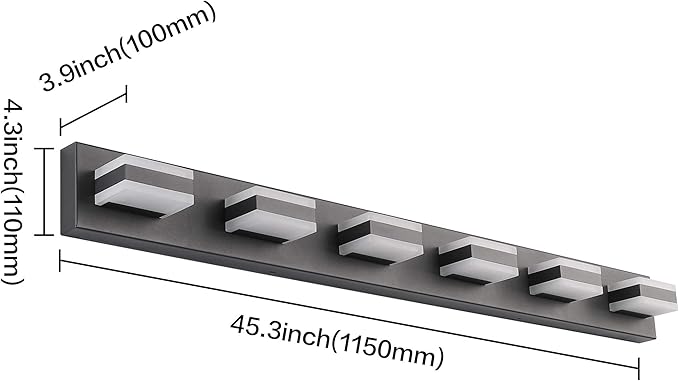 SOLFART Modern LED Vanity Light Matt Black Vanity Light Bathroom Lighting Fixture Over Mirror 6 Lights