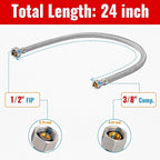 (2 Pack) SUNGATOR 24 Inch Faucet Supply Lines, 3/8" Female Comp Thread x 1/2" FIP Thread Sink Hose, 24" Stainless Steel Braided Faucet Supply Line for Bathroom, with 2 Wrenches and 1 Sealing Tape