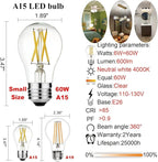 LiteHistory A15 LED Bulb 6W Equal E26 Led Bulb 60 Watt Non-Dimmable Edison Light Bulb Neutral White 4000K Clear AC120V 600LM E26 Bulb for Ceiling Fan,Wall sconces,Fridge,Desk lamp Pack of 6