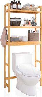SMIBUY Bathroom Storage Shelf, Bamboo Over-The-Toilet Organizer Rack, Freestanding Toilet Space Saver with 3-Tier Adjustable Shelves (Natural)