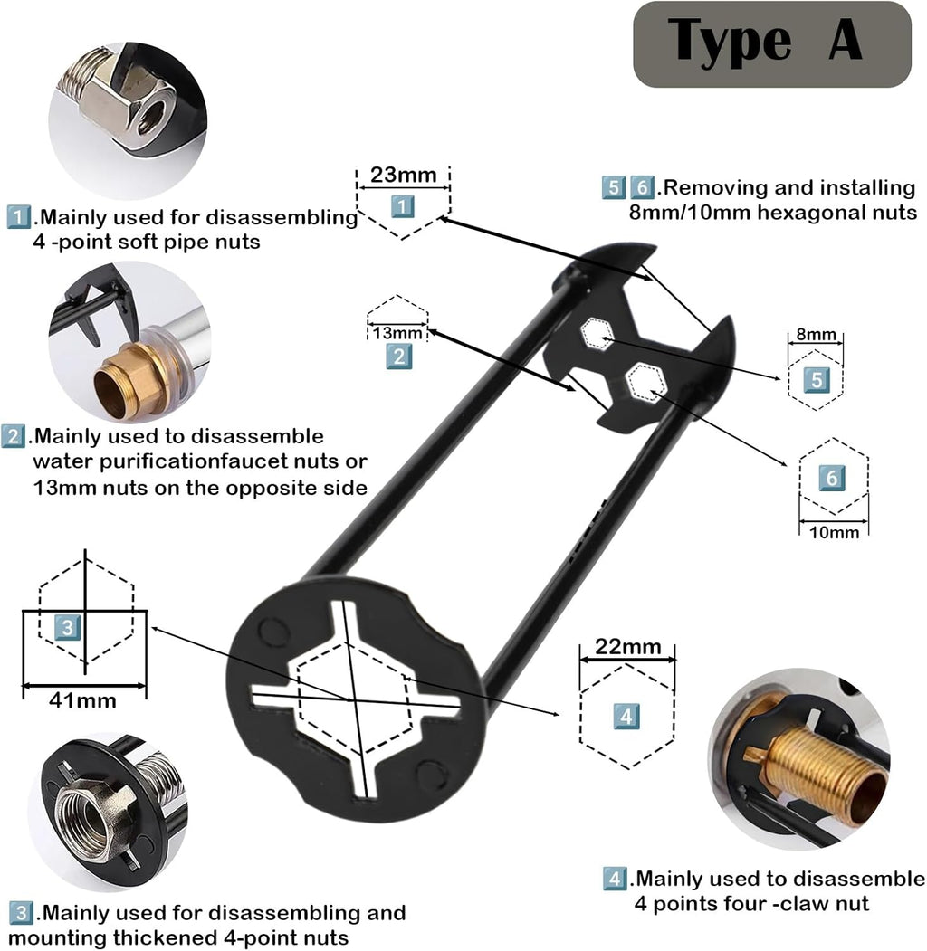 2Pcs Multifunctional Basin Wrench, Universal Under Sink Plumbers Tool, 7 Sizes, Socket Wrench Faucet Tool for Kitchen Home Bathroom