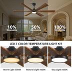 60 Inch Indoor Outdoor Ceiling Fan with Light and Remote - 6 Solid Wood Blades, High CFM Quiet Reversible Energy Efficient DC Motor, 6/12/24 Inch Down-rod, Damp-rated for Patios Porch Gazebo Garage