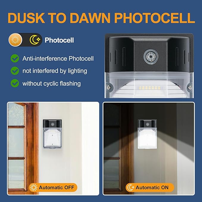 30W LED Wall Pack Light with Dusk to Dawn Photocell 8Pack, 3900LM 5000K Daylight, LED Wall Lights Outdoor Security Lighting for House Garage Yard Garden, IP65 Waterproof, 100-277VAC, ETL Listed