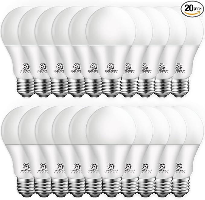 E ENERGETIC LIGHTING Dimmable LED Light Bulbs, 60W Equivalent, Cool White 4000K, 8-8.5W 800 Lumens LED Bulbs, E26 Base Standard Light Bulbs, ETL Listed, 20 Packs