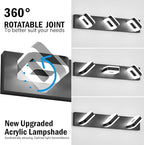 Tipace LED Modern Bathroom Vanity Light Fixtures (3-Light, 23.6-Inch), Acrylic Black Bathroom Wall Lighting Fixtures Over Mirror (Cool White 5500K) with Rotatable Vanity Lights Heads