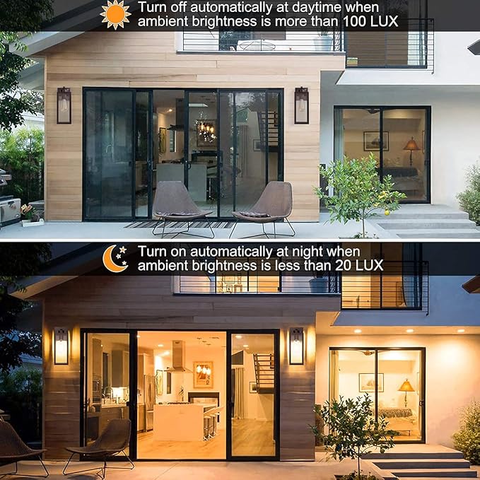 Tipace Dusk to Dawn Outdoor Wall Lantern,Brown Sensor Exterior Light Fixtures,Exterior Wall Sconce with Clear Glass Shade for Doorway Entryway Garage 2 Pack (Bulb Not Included)