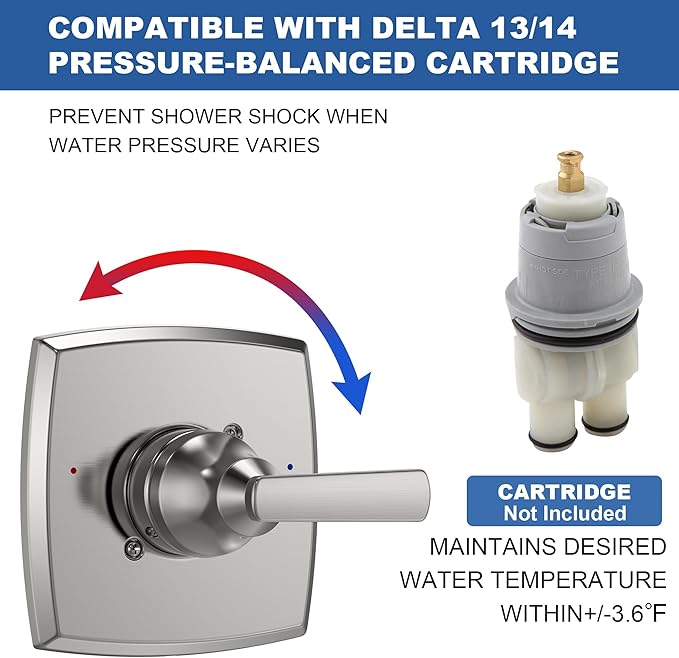 Replacement for D Faucet 14 Series Single-Function Shower Valve Trim Kit, Spot Resist Brushed Nickel Shower Trim Kit Shower Handle T14064-SRBN(Without Cartridge))