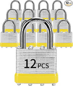 Padlocks with Same Key, LQYN 12 Pcs Laminated Keyed Padlock (1-9/16", 40mm), Keyed Alike Locks, Normal Shackle, for Storage Locker, Hasp Latch, Toolbox, Sheds