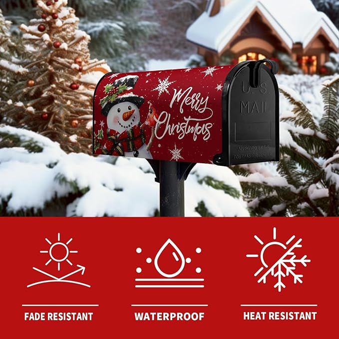 Christmas Snowman Mailbox Covers Magnetic Large Size 25.5 x 21 in Winter Red Xmas Mailbox Wraps Cover Letter Box Post Cover Oversized Christmas Decorations for Outside Garden Yard