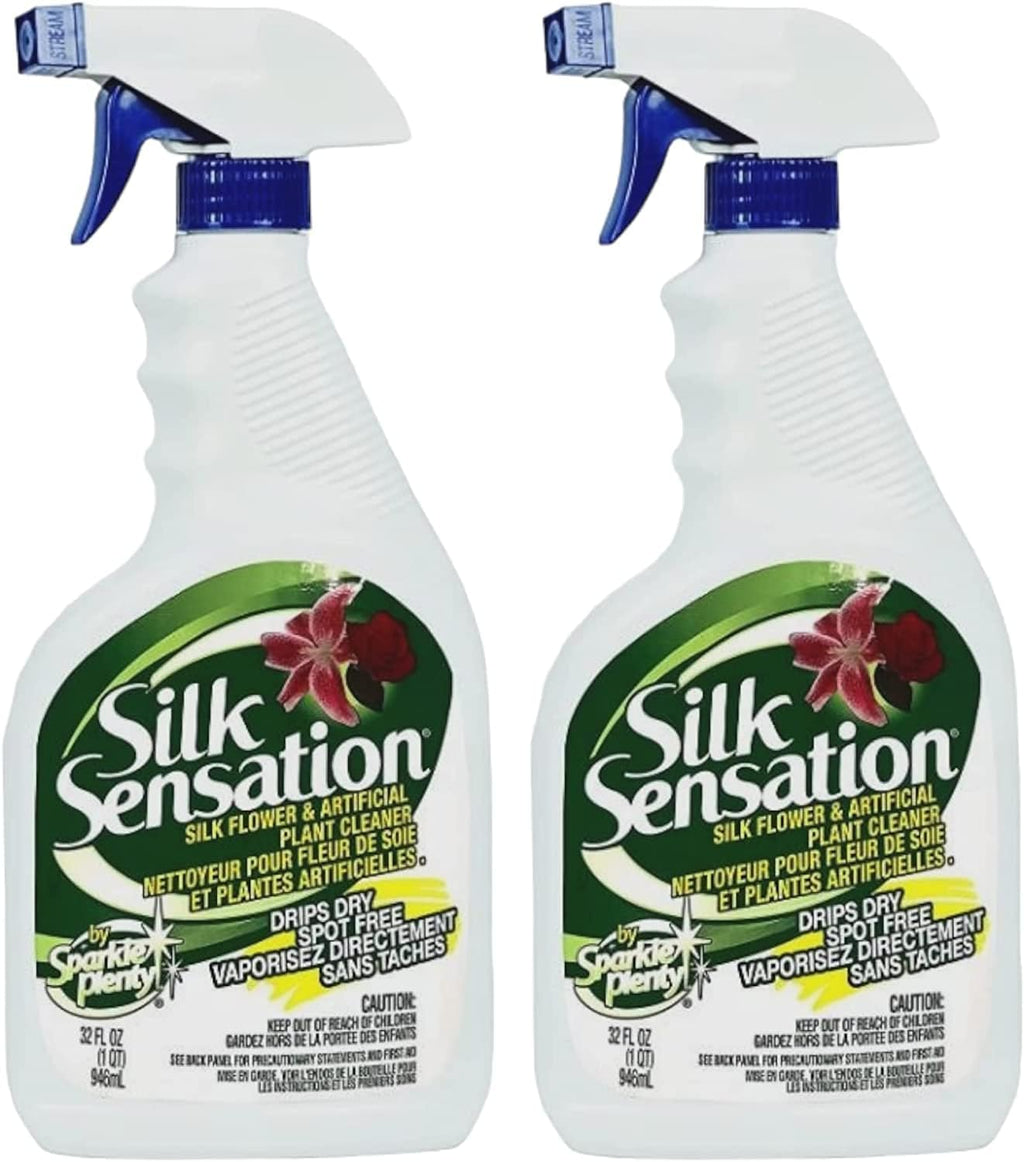 Sparkle Plenty Silk Sensation Artificial Flower & Plant Leaf Cleaner - Fake Flower Dusting Spray - Silk Plant Cleaner Spray No Wipe - Drip Dry Cleaning Supplies for Artificial Tree (32 oz, 2 Pack)