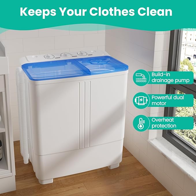 Auertech 20 Lbs Portable Washing Machine, Portable Washer for Apartment with 12 Lbs Washer, 8 Lbs Spinner, Mini Compact Top Load Washing Machine for RV Dorm