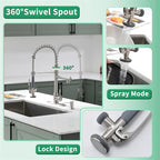 Fapully Commercial Pull Down Kitchen Sink Faucet with Sprayer Brushed Nickel Single Handle Faucets for Kitchen Sink, Kitchen Faucet with Soap Dispenser and Deck Plack for 4 Hole