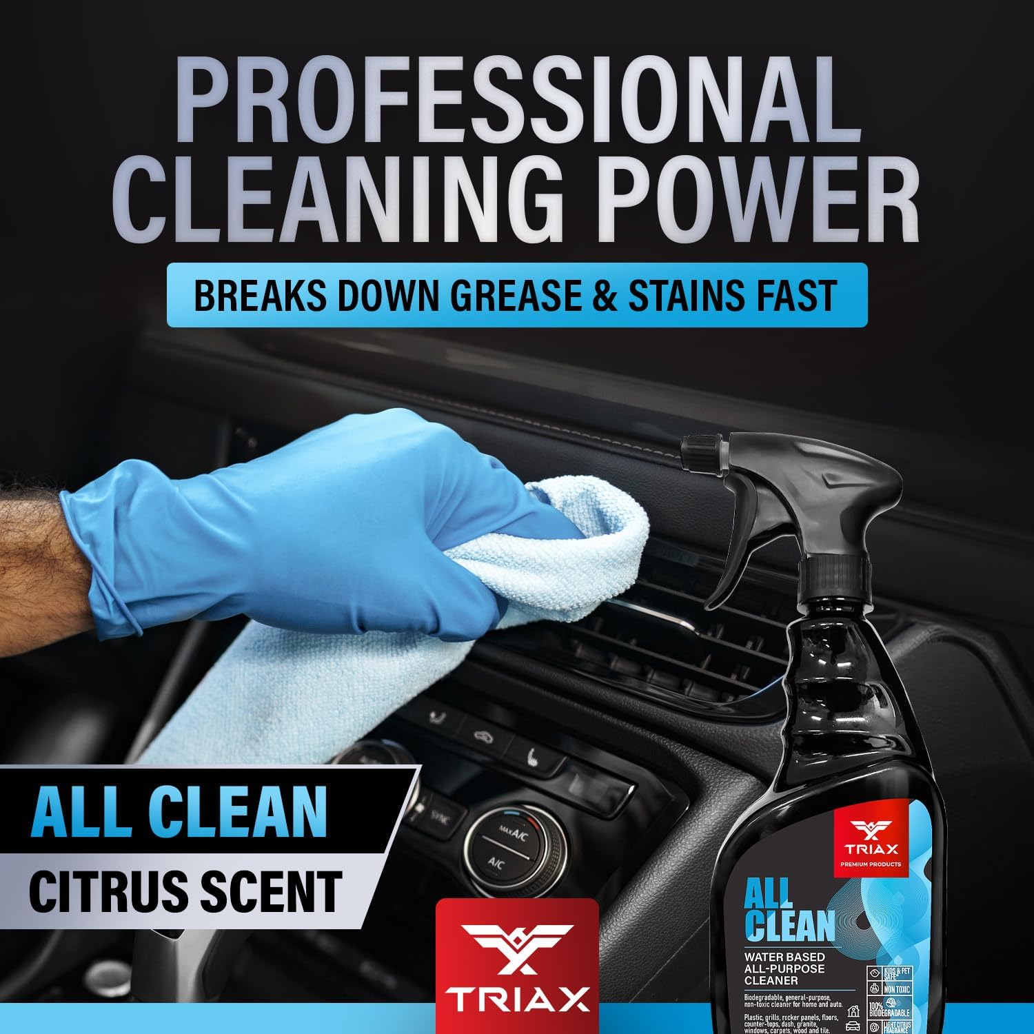 Triax All Clean - Professional Grade Multi-Purpose, Bio-Degradable, Non-Toxic Cleaning Product - For Vehicle and Home Use