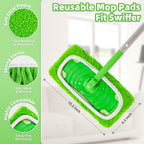 Reusable Dry Sweeping Cloths Microfiber Wet Pads Refill Compatible with Swiffer Sweeper Mop, Machine Washable Sweeping Mop Pads for Use on All Sealed Floors - Stone, Hardwood, Laminate & Tile (Green)
