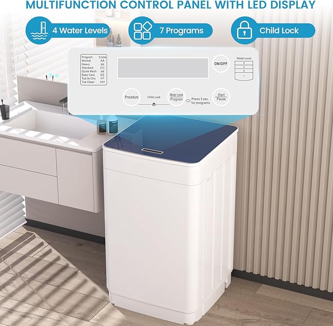 Zynkez 18Lbs Washer and 10Lbs Dryer Combo, Full Automatic Portable Laundry Set with 7 Wash Programs, 5 Dry Modes, Stainless Steel Tub, Compact for Apartments, Dorms, RVs