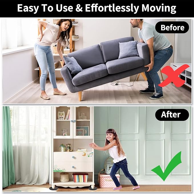 Ezprotekt 5" Round Felt Furniture Movers Sliders for Hardwood Floors, 8 Pcs Reusable Felt Furniture Moving Pads for Heavy Duty Bed Sofa Fridge Couch, Move Item Easily and Quickly (Black)