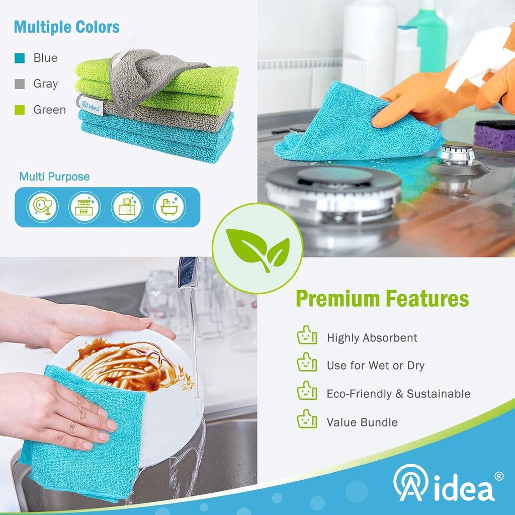 AIDEA Microfiber Cleaning Cloth-8PK, Soft Microfiber Towels for Cars, Absorbent Cleaning Rags, Lint-Free Streak-Free Wash Cloths for House, Kitchen, Window(12in.x16in.)