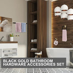 Gisafai 20 Pcs Bathroom Hardware Accessories Set 23.6 Inch Bath Towel Bar Kit Stainless Steel Bathroom Hardware Set Towel Racks Ring Hooks Paper Holder for Wall Mounted (Black Gold)