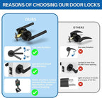 Amerdeco 10 Pack Matte Black Door Handles Interior,Knurled Privacy Door Handles with Lock,Heavy Duty Black Door Lever for Bedroom or Bathroom,Reversible Keyless for Left Right Handed Doors AM0027