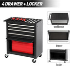 4 Drawers Metal Rolling Tool Chest on Wheels with Lockers, Tool Box Tool Trolley Organizer Cart, Multifunctional Drawers Rolling Storage Tool Case for Garage, Repair Shop(BLACK)