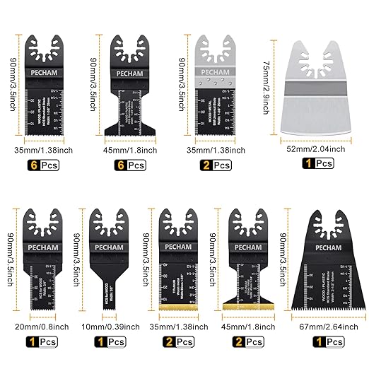 PECHAM 128PCS Oscillating Tool Blade, Wood Metal Cutting and Sandpaper Oscillating Tool Accessories with Titanium Quick Tooth Japanese Tooth Multitool Blade Fit More Oscillating Tools