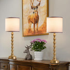 Set of 2 Gold Table Lamps, 30.5" Electroplated Gold Bamboo Base with White Linen Shade, Tall Buffet Lamps for Dining Room, Living Room, Bedroom Decor