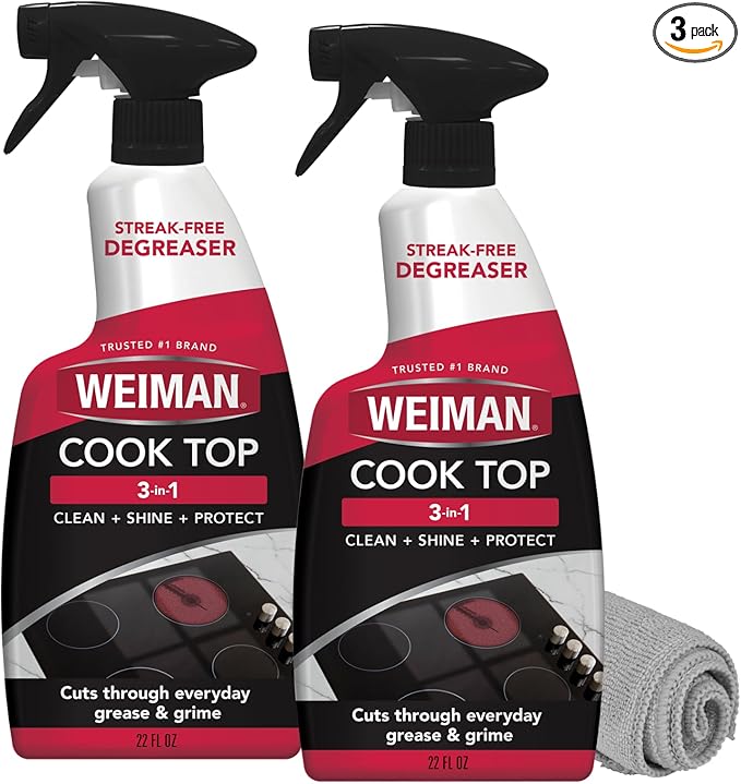 Weiman Cooktop and Stovetop Daily Cleaner Spray, Streak-Free, Non-Abrasive - 2 Pack, 22 oz with Micro Fiber Buffing Towel Included