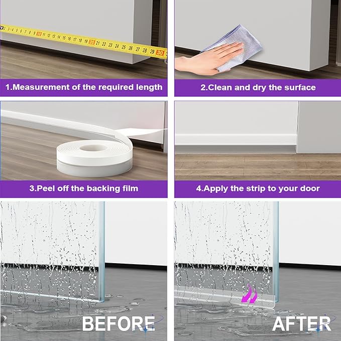 Weather Stripping Door Seal Strip for Gaps, Silicone Draft Stopper Adhesive Tape for Sliding Doors, Windows, Shower Glass, Soundproof Seal for Home Insulation, 32.8ft Roll