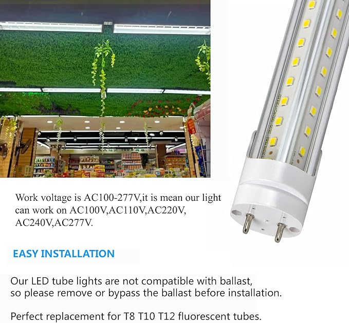 T8 2 Foot LED Tube Lights,20W 2000lm,G13 Bi-pin Base,24 inches End to End,F17T8 F18T8 Fluorescent Tubes Replacement,White 6500K 2ft LED Bulbs,Ballast Bypass,Dual-Powered for Cabinet,Pack of 10