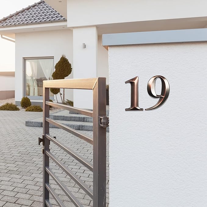 Jetec 10 Pcs House Numbers 3D Door Mailbox Numbers 0-9 Self Adhesive House Door Street Address Stickers for, Apartment, Office, Hotel Room, Mailbox Signs(5 x 3.15 Inches,Coppery)